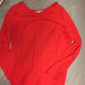 Red Long-Sleeve Flowy Blouse